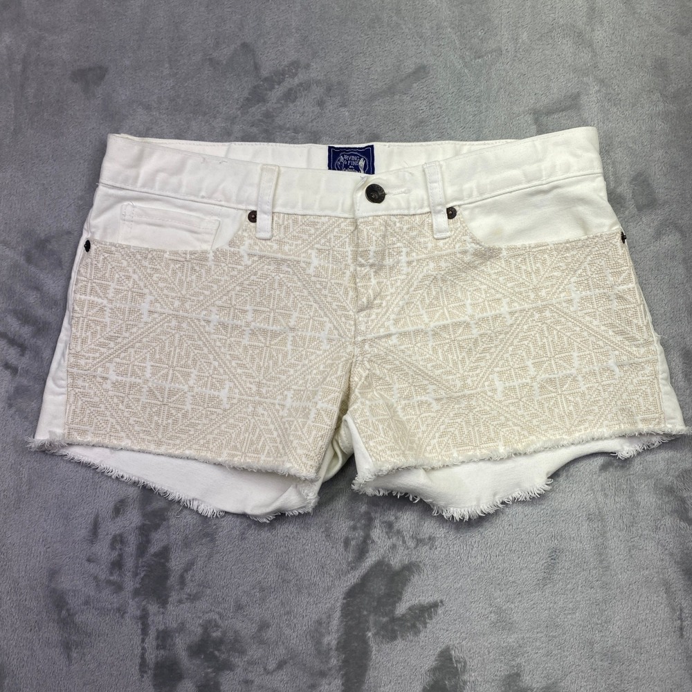 Lucky Brand Riley Shorts Women‎ 2/26 White Aztec Fringe Denim Festival Fits 31"
